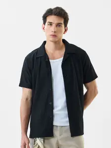 Snitch Self Design Cuban Collar Slim Fit Casual Shirt