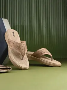 The Roadster Lifestyle Co Women Embellished Laser Cut Comfort T-Strap Flats