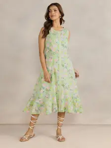 Fabindia Women Floral Printed A-Line Midi Dress