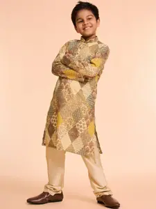 Manyavar Boys Floral Printed Kurta with Pyjama