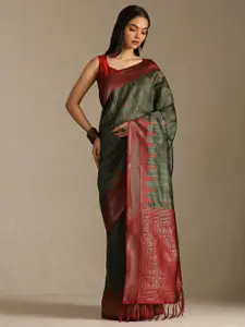 Soch Woven Design Zari Silk Blend Tussar Saree