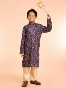 Manyavar Boys Floral Printed Kurta with Pyjama