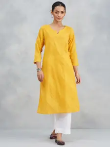 Fabindia Pleated Notch Neck Cotton Straight Kurta