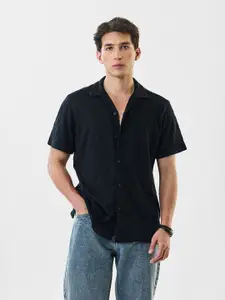 Snitch Self Design Cuban Collar Boxy Casual Shirt