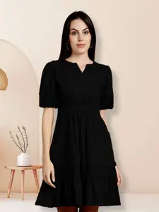 MARC LOUIS Schiffli Puff Sleeve Smocked Pure Cotton Fit & Flare Dress