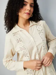 max Women Textured Spread Collar Pure Cotton Casual Shirt