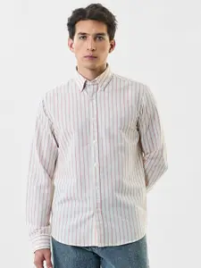 Snitch Vertical Striped Button-Down Collar Slim Fit Casual Shirt
