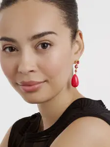 Ted Baker Gold-Plated Crystals Studded Teardrop Shaped Drop Earrings