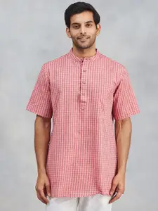 Fabindia Checked Mandarin Collar Pure Cotton Short Kurta
