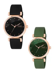 LOUIS DEVIN Women Set of 2 Embellished Analogue Watch LDCM-191-BLK-GRN