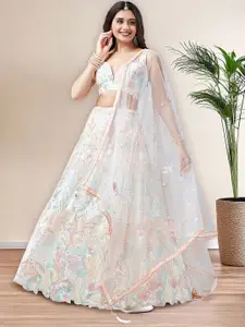 FABPIXEL Embroidered Sequinned Semi-Stitched Lehenga & Unstitched Blouse With Dupatta