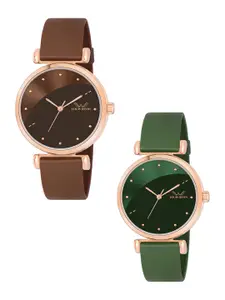 LOUIS DEVIN Women Set of 2 Embellished Dial & Straps Analogue Watch LDCM-191-BRW-GRN