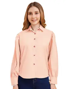 CORSICA Women Solid Spread Collar Cotton Casual Shirt
