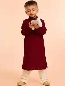 Manyavar Boys Floral Embroidered Kurta with Pyjama