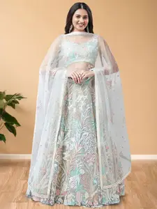 FABPIXEL Embroidered Sequinned Semi-Stitched Lehenga & Unstitched Blouse With Dupatta