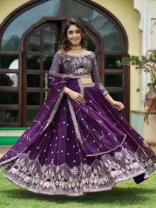 BAESD Embroidered Sequinned Semi-Stitched Lehenga & Unstitched Blouse With Dupatta