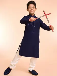 Manyavar Boys Floral Embroidered Kurta with Pyjama