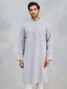 Fabindia Striped Long Sleeves Mandarin Collar Cotton Straight Kurta