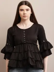 69 FASHION STREET Women Round Neck Bell Sleeves Ruffles Georgette Peplum Top