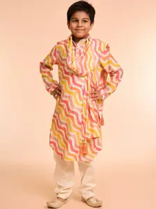 Manyavar Boys Leheriya Printed Kurta with Pyjama & Dupatta