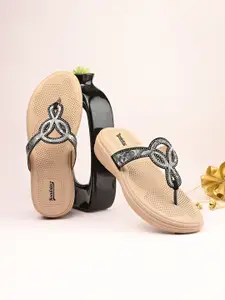 The Roadster Lifestyle Co Women Embellished Laser Cut Comfort T-Strap Flats