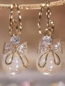 Celestique Artificial Stones Studded And Pearls Beaded Korean Spherical Half Hoop Earrings