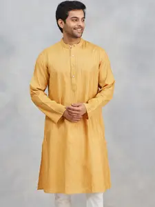 Fabindia Striped Band Collar Silk Blend Straight Kurta