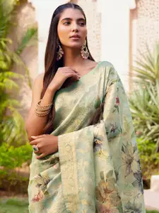 Soch Floral Printed Woven Design Zari Border Saree