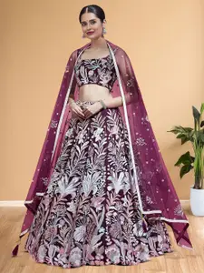 FABPIXEL Embroidered Sequinned Semi-Stitched Lehenga & Unstitched Blouse With Dupatta