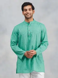 Fabindia Ethnic Motifs Printed Band Collar Cotton Straight Kurta