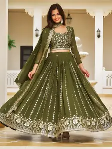 BAESD Embroidered Sequinned Semi-Stitched Lehenga & Unstitched Blouse With Dupatta