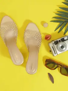 Mochi Women Embellished Open Toe Block Pumps