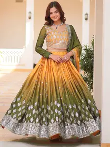 BAESD Embroidered Sequinned Semi-Stitched Lehenga & Unstitched Blouse With Dupatta