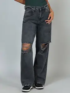 DressBerry Women Comfort Straight Fit Mid-Rise Slash Knee Cotton Jeans