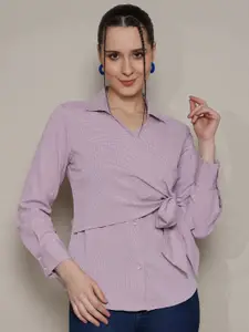 DressBerry Women Classic Fit Micro Checked Spread Collar Casual Shirt