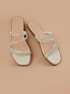 Ginger by Lifestyle Women Western Embellished Open Toe Flats