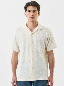 Snitch Self Design Cuban Collar Boxy Casual Shirt