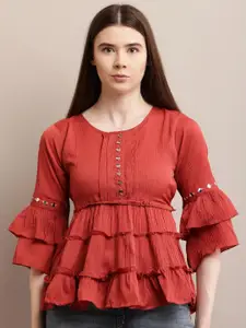 69 FASHION STREET Women Ruffles Bell Sleeves Georgette Peplum Top