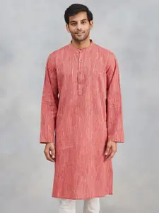 Fabindia Striped Long Sleeves Mandarin Collar Cotton Straight Kurta