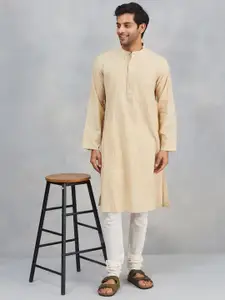 Fabindia Striped Band Collar Cotton Straight Kurta