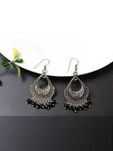 FASHION EMPIRE Women's Oxidized Silver Small Danglers Black Beads Chandbali Earring