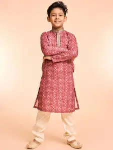 Manyavar Boys Floral Printed Kurta with Pyjama