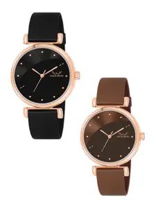 LOUIS DEVIN Women Set of 2 Embellished Analogue Watch LDCM-191-BLK-BRW