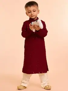 Manyavar Boys Floral Embroidered Kurta with Pyjama