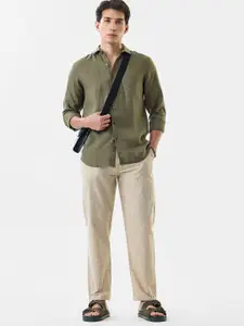 Snitch Men Snitch Beige Mid-Rise Regular Fit Trouser