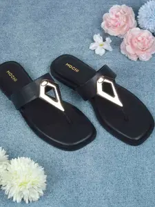 Mochi Women Western Embellished T-Strap Flats