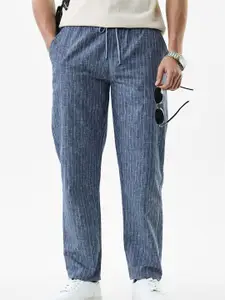Snitch Men Striped Relaxed Fit Mid-Rise Trousers