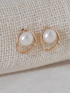 Niska Stainless Steel Gold Plated Pearls Beaded Contemporary Studs