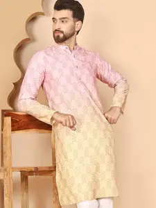 Anouk Geometric Printed Mandarin Collar Sequinned Straight Kurta