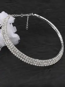 APUNKA D FASHION Silver-Plated Artificial Stones Studded Statement Necklace